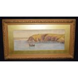 A framed watercolour by Byron Whitmore entitled Tea Caves Cornwall .71 x 28cm.