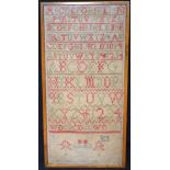 Framed Victorian sampler dated 1823 44 x 21cm.