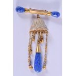 AN ANTIQUE 18CT GOLD AND LAPIS LAZULI BROOCH. 8 grams. 5 cm x 3.5 cm.