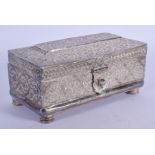 A 19TH CENTURY ASIAN MIDDLE EASTERN SILVER CASKET decorated with foliage. 349 grams. 13 cm x 6 cm.