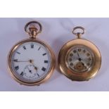 TWO YELLOW METAL POCKET WATCHES. Largest 5 cm diameter. (2)