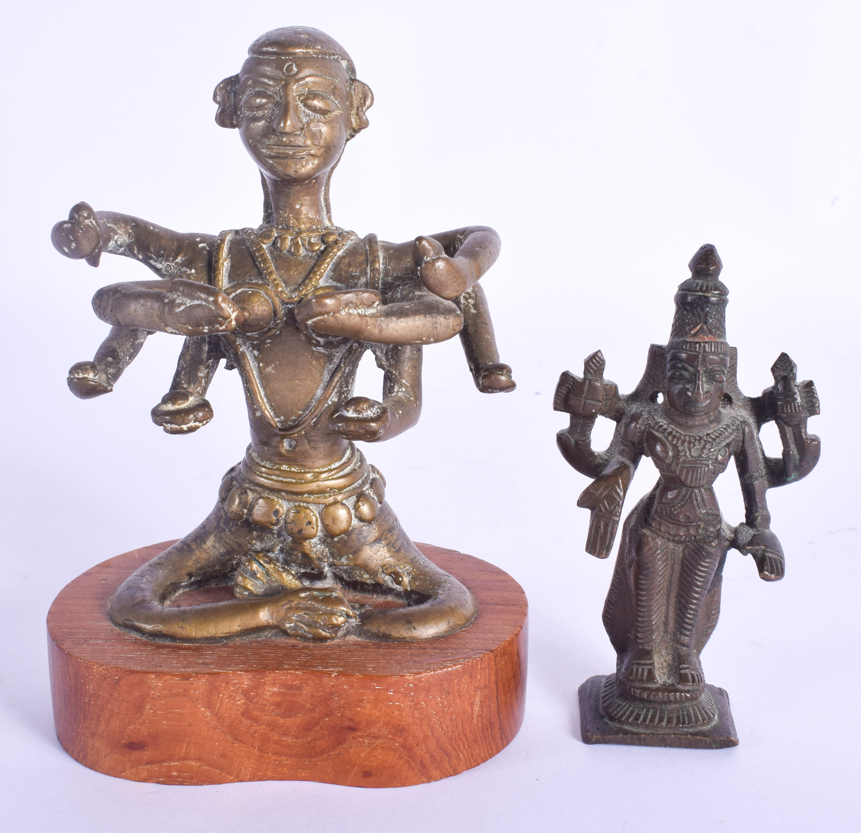 TWO 19TH CENTURY INDIAN HINDU BRONZE BUDDHIST FIGURES. Largest 13 cm high. (2)