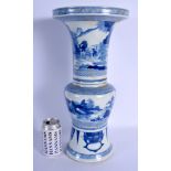 A LARGE CHINESE BLUE AND WHITE PORCELAIN YEN YEN VASE 20th Century, painted with figures and landsca