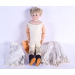 AN ANTIQUE ERNST HEUBACH BISQUE HEADED DOLL with dress. 53 cm long.