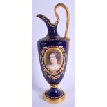 A RARE ANTIQUE MINTON PORCELAIN EWER painted with a portrait of a pretty female. 24 cm high.