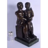 A CONTEMPORARY BRONZE STUDY OF A CHUBBY COUPLE modelled upon a marble plinth. Bronze 44 cm x 20 cm.