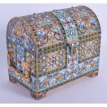 A LARGE CONTINENTAL JEWELLED SILVER GILT CASKET decorated with birds and foliage. 830 grams. 12 cm x
