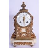 A 19TH CENTURY FRENCH BRONZE AND MARBLE MANTEL CLOCK overlaid with foliage and vines. 29 cm x 14 cm.