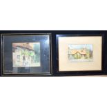 Framed watercolour by Alfred G Wright of a cottage and another 24 x 28cm (2).