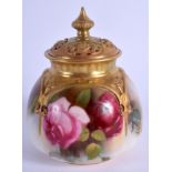 Royal Worcester moulded pot pourri and cover painted with Hadley style roses, shape H176, date code