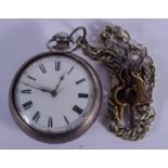 A LARGE ANTIQUE SILVER POCKET WATCH. 5 cm diameter.