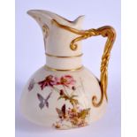 Royal Worcester large ivory ewer painted flowers, shape 1378, date 1893, monogram for Edward Raby. 1