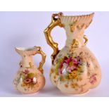 Royal Worcester coral handled blush ivory jug painted with flowers, shape 1507, date code 1912 and a