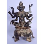 AN UNUSUAL MIDDLE EASTERN BRONZE INDIAN BUDDHA modelled with multiple arms. 23 cm x 12 cm.