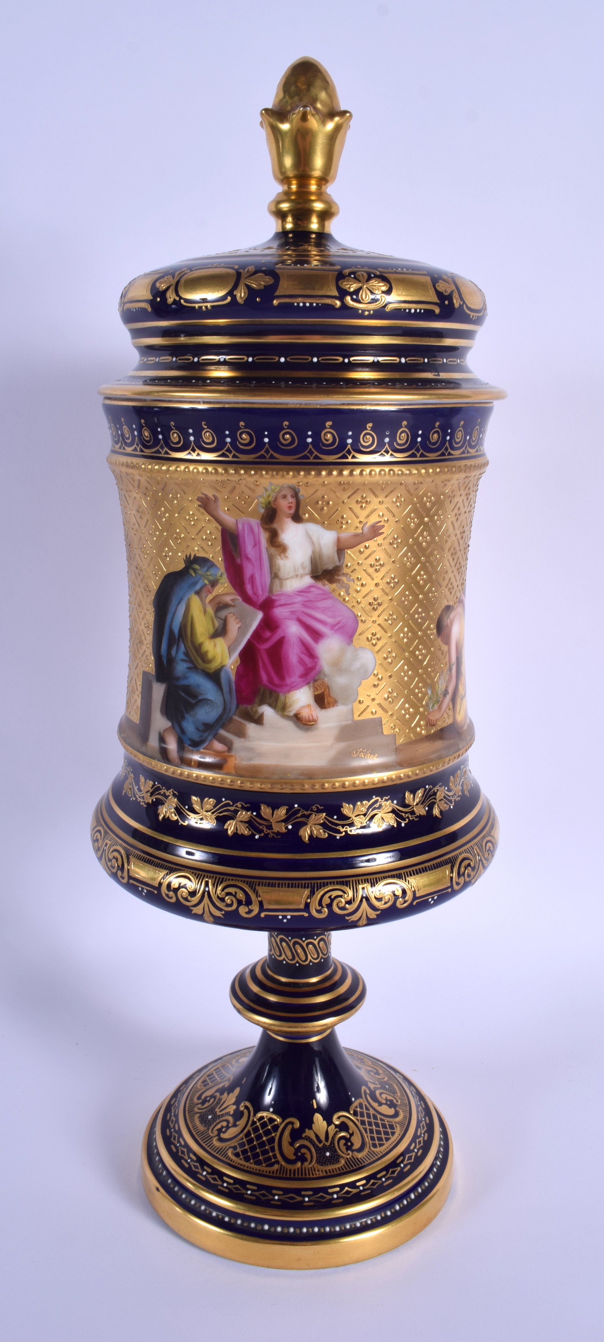 A LARGE EARLY 20TH CENTURY VIENNA PORCELAIN PEDESTAL VASE painted with classical scenes. 38 cm high. - Image 2 of 5