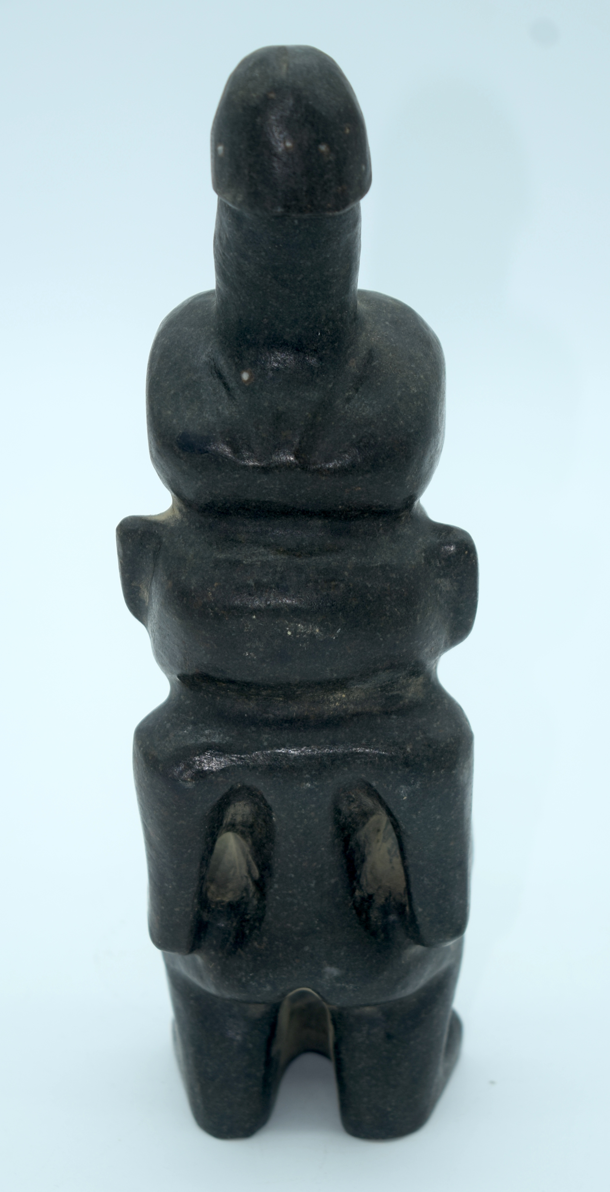 A Chinese hard stone statue of a male with a penis on his head 26 x 7cm. - Image 3 of 4