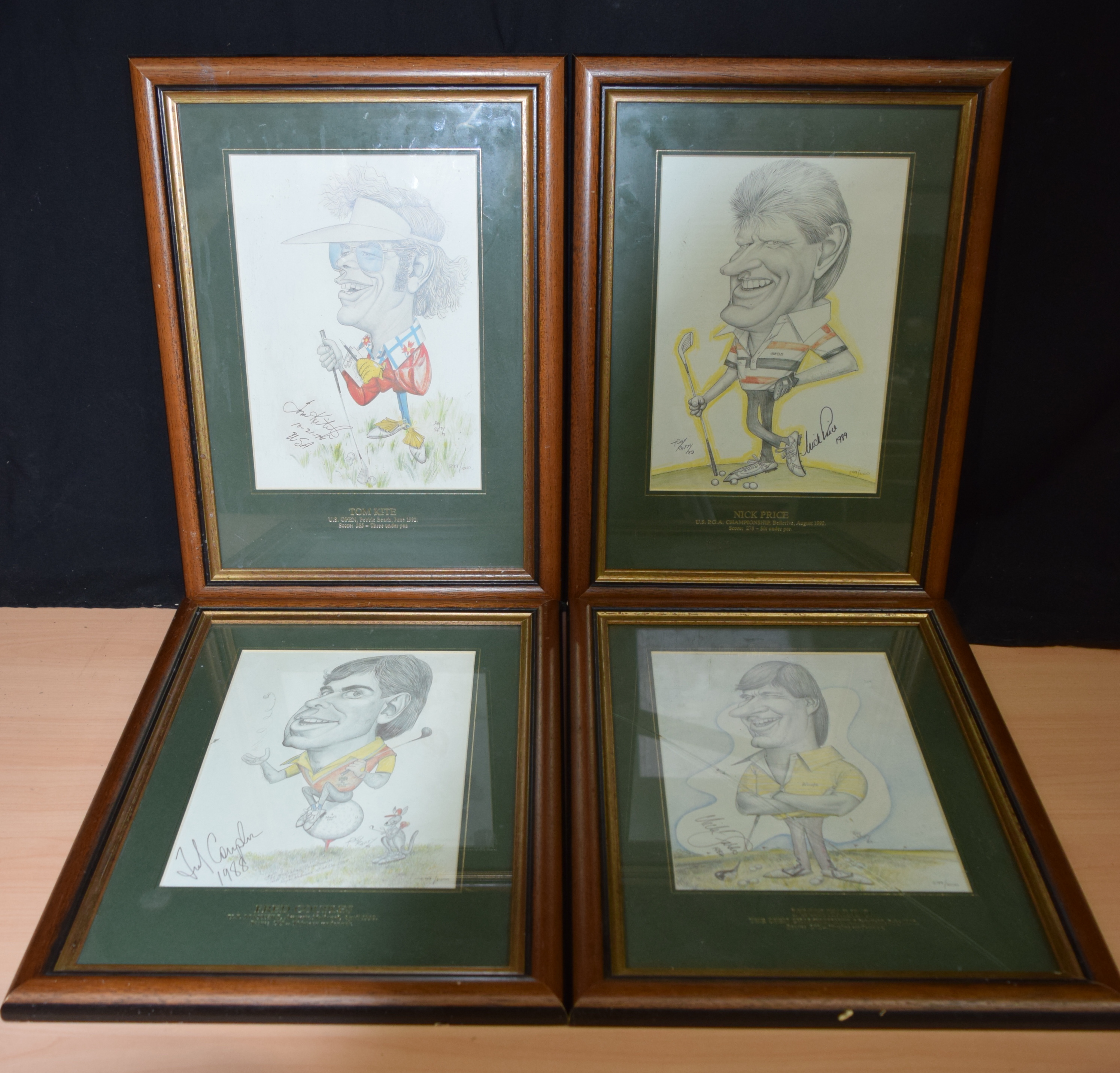 Group of 4 limited edition autographed prints of Golfers by Tony Rafty 29 x 20cm (4) .