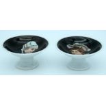 Two hand painted dishes of female portraits 10.5 x 5cm . (2)