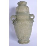 A LARGE EARLY 20TH CENTURY CHINESE CARVED JADE VASE AND COVER Late Qing/Republic, Mughal style, deco