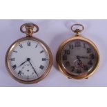 TWO GILT METAL POCKET WATCHES. 5 cm diameter. (2)