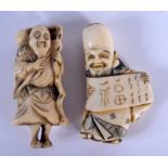 A 19TH CENTURY JAPANESE MEIJI PERIOD CARVED IVORY FIGURE OF DAIKOKU together with another similar ok