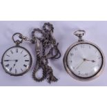 TWO ANTIQUE SILVER POCKET WATCHES. Largest 5 cm diameter. (2)