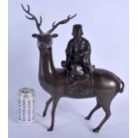 A LARGE 17TH/18TH CENTURY CHINESE BRONZE CENSER AND COVER Ming/Qing, modelled with a man upon a deer