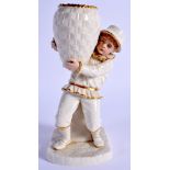 A ROYAL WORCESTER FIGURE OF A BOY carrying a basket decorated in flesh tones and gold, puce mark, da