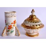 Royal Worcester pierced pot-pourri vase and cover with gold ground shape G76, date code 1929 and a G