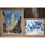 Framed Oil on canvas of Paris and another print by Woodward 60 x 49cm (2).