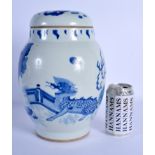 A 19TH CENTURY CHINESE BLUE AND WHITE JAR AND COVER Qing, Transitional style, painted with buddhisti