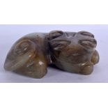 A 19TH CENTURY CHINESE CARVED MUTTON JADE FIGURE OF A BEAST Late Qing. 9 cm x 5 cm.