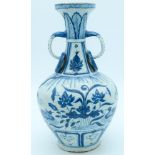 A Chinese Yuan style blue and white twin handled vase 34 x 19cm.