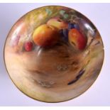 Royal Worcester bowl painted with fruit by Ricketts, signed, date code 1921. 14cm wide