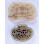 TWO EARLY 20TH CENTURY CHINESE CARVED JADE PLAQUES Late Qing. 5 cm diameter. (2)