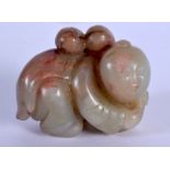 A 19TH CENTURY CHINESE JADE FIGURE OF A BOY Qing, modelled crawling with fruit on his back. 6 cm x 4