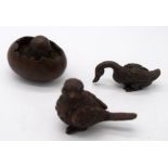 A Japanese small bronze hatching bird, duck and a bird 5 cm (2).