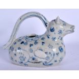 A RARE 18TH/19TH CENTURY KOREAN VIETNAMESE BLUE AND WHITE WATER DROPPER formed as a recumbent animal