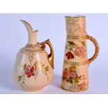 Royal Worcester blush ivory miniature claret jug painted with flowers, shape 1047, date code 1904