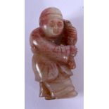 A 19TH CENTURY CHINESE CARVED JADE FIGURE OF A BOY Qing. 6 cm x 4 cm.