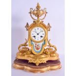 A 19TH CENTURY FRENCH BRONZE AND SEVRES PORCELAIN MANTEL CLOCK retailed by Henry Marc A Paris, paint