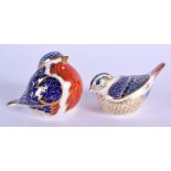 Royal Crown Derby paperweights: two birds. 6.5cm high