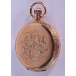 A 9CT GOLD FULL HUNTER WALTHAM POCKET WATCH. 92 grams overall. 4.5 cm wide.