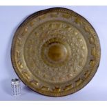 A LARGE 19TH CENTURY INDIAN SRI LANKAN BRASS DISH decorated with animals. 55 cm diameter.