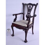 A LOVELY EDWARDIAN MAHOGANY CHILDS DOLL CHAIR modelled in the George III style. 50 cm x 32 cm.