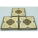 Three Victorian Neogothic Majolica tile 15 x 15cm (3).