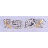 A PAIR OF 18CT GOLD AND DIAMOND EARRINGS. 10 grams. 2 cm long.