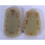 TWO EARLY 20TH CENTURY CHINESE CARVED JADE PLAQUES Late Qing. 5 cm diameter. (2)