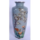 AN EARLY 20TH CENTURY JAPANESE MEIJI PERIOD CLOISONNE ENAMEL VASE with silver wire inlay, decorated
