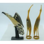 A collection of carved Horn birds including an Eagle largest 37cm.